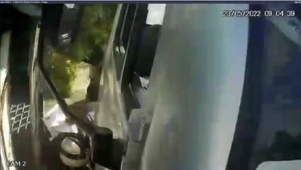Truck Caught on Tree Nearly Lands on Man