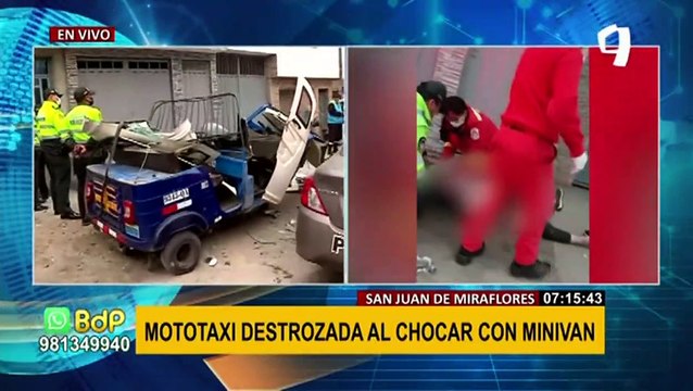 Grave accidente vehicular en SJM: mototaxista muere tras chocar contra minivan