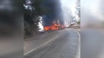 Otobüsten ormana sıçrayan yangın söndürüldü