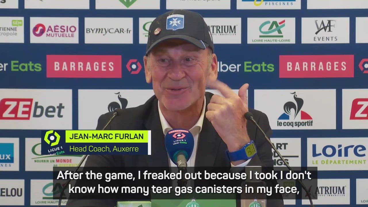 Auxerre coach hit by tear gas in Saint-Etienne relegation riot