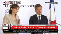 Revoir la conférence de presse du ministre de l'Intérieur Gérald Darmanin et de la ministre des Sports Amélie Oudéa-Castera après les incidents samedi soir au Stade de France - VIDEO