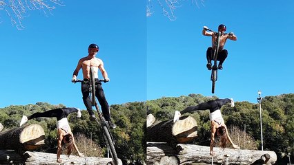 'This handstand + bike jump stunt is ABSOLUTE MADNESS! '