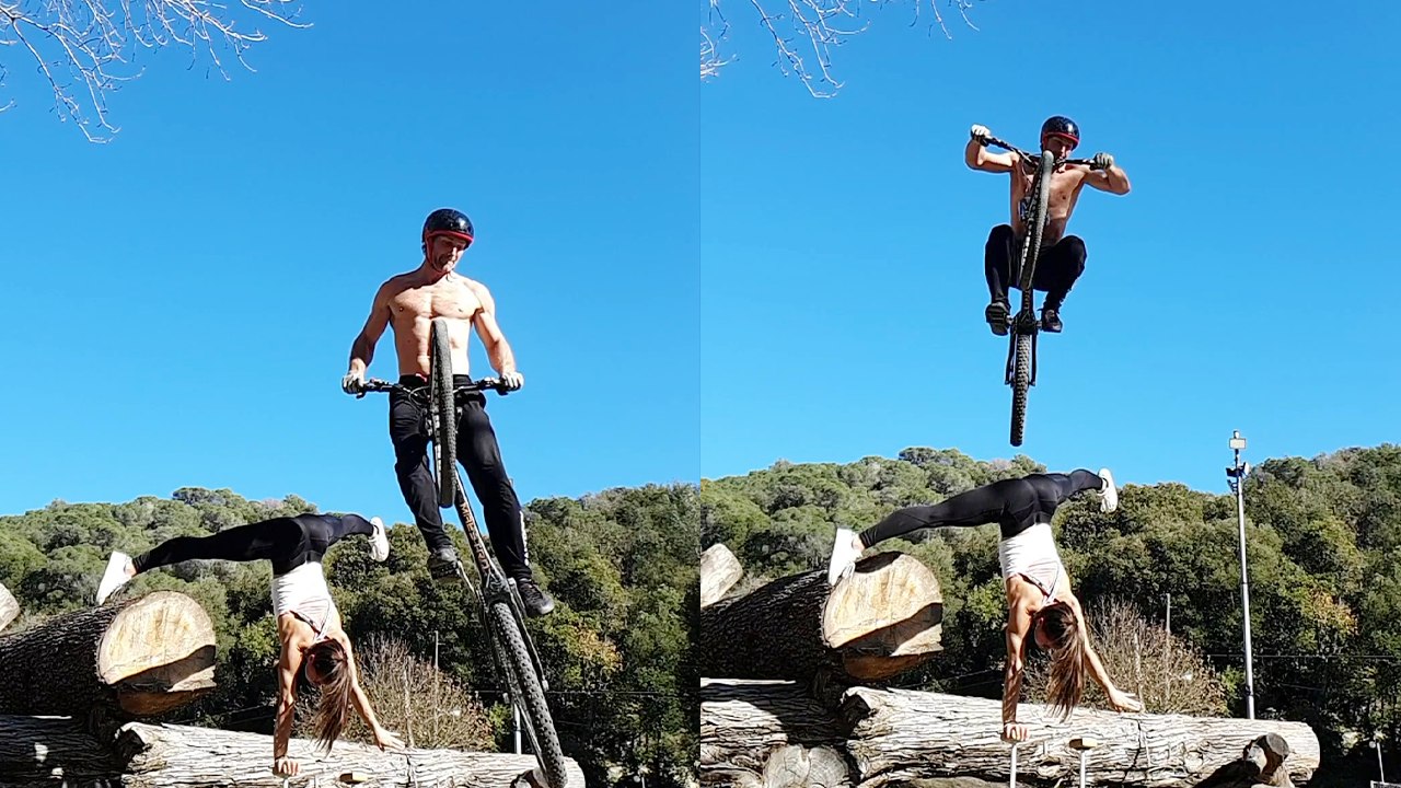 'This handstand + bike jump stunt is ABSOLUTE MADNESS! '