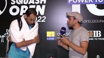 أول لقاء مع محمد الشوربجي بعد تأهله للدور ربع النهائي من بطولة الجونة للإسكواش