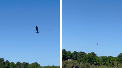 Franky Zapata aka « l'homme volant » fait une chute spectaculaire de 15 mètres de haut