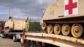 Loading of the famous American M113 armored personnel carrier