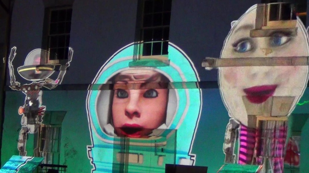 Vivid Sydney. Lights on Sails, 600 Drones Closeups over harbour, VivSyd22 2-17, Circular Quay, The Rocks, Sydney 28 May 22