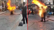 Galata Kulesi önünde kendini yakan kimdir? (VİDEO) Galata Kulesi'nde ne oldu?