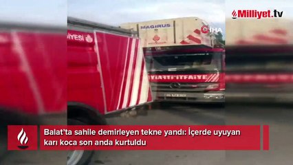 Balat’ta sahile demirleyen tekne yandı: İçerde uyuyan karı koca son anda kurtuldu