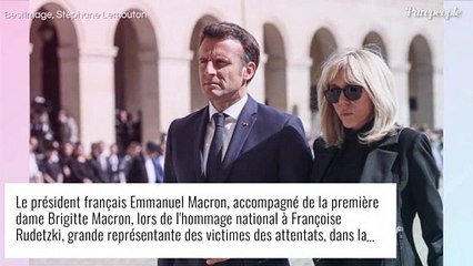 Brigitte Macron : Tout de noir vêtue au bras d'Emmanuel pour honorer Françoise Rudetzki
