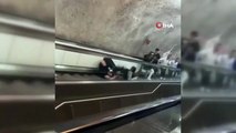 Metroda ölümüne kavga! Yürüyen merdivenden böyle yuvarlandılar