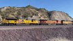 UP 6865 Leads Eastbound Manifest Meets BNSF 7355 Leads Westbound Spine Train at Blue Cut CA