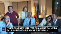 Feijóo comparte una foto con Ayuso y Almeida en una «inolvidable noche electoral»