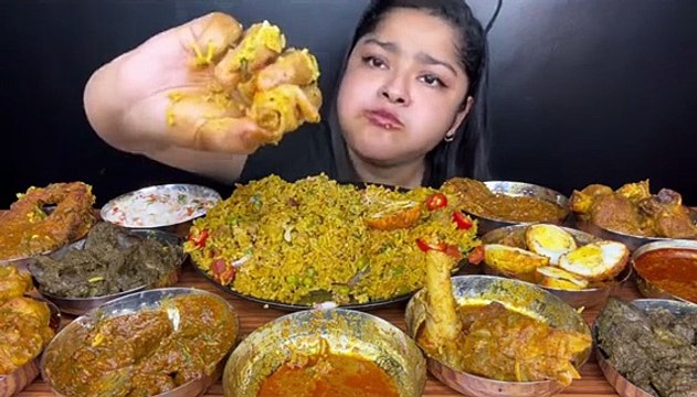 Mukbang Fried Rice, Mutton Curry, Fried Egg, Curried Chicken