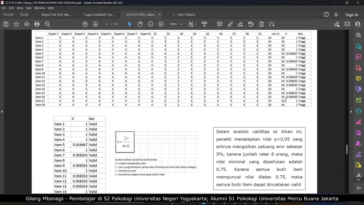Uji Validitas Isi dengan Teknik Analisis Aiken dalam Alat Ukur Psikologi - Gilang Mbsnags