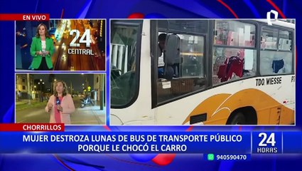 Chorrillos: mujer destroza lunas de bus con un bate de béisbol porque le chocó el carro