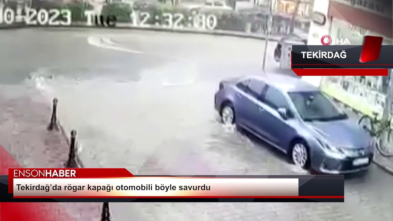 Tekirdağ'da rögar kapağı otomobili böyle savurdu