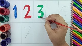 HOW TO LEARN AND WRITE COUNTING 1 TO 10 /NUMBERS  /COLOURS NAME /ONE TWO THREE /STARS SCHOOLING