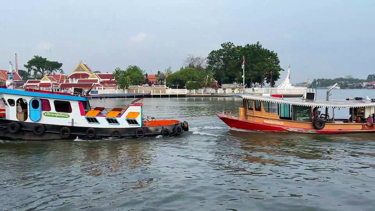Tugboats and Barge at Koh Kret Island Nonthaburi Province Thailand