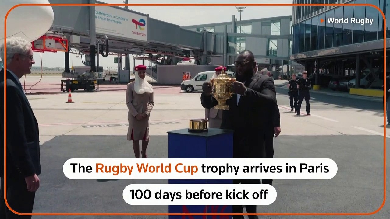Rugby World Cup trophy arrives in Paris