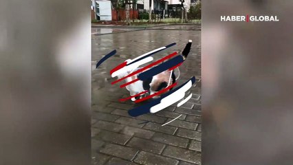 Yağmurluğuyla yağışlı havanın tadını çıkaran kedi