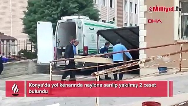 Konya'da yol kenarında naylona sarılıp yakılmış 2 ceset bulundu