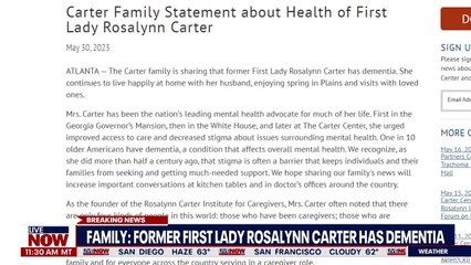 Rosalynn Carter dementia diagnosis- Former first lady, Jimmy Carter's wife update - LiveNOW from FOX