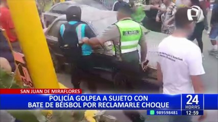San Juan de Miraflores: policía golpea a conductor que le reclamó por chocarle el carro