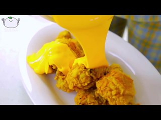 ASMR MUKBANG Chicken covered with Cheese, Fried Kielbasa Sausage, Cheese ball, Onion rings.
