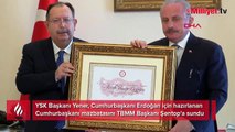 Cumhurbaşkanı Erdoğan için hazırlanan mazbata Şentop'a sunuldu