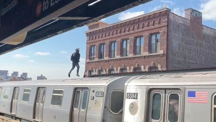 SUBWAY SURFING in real life!! Man RUNS along moving train!