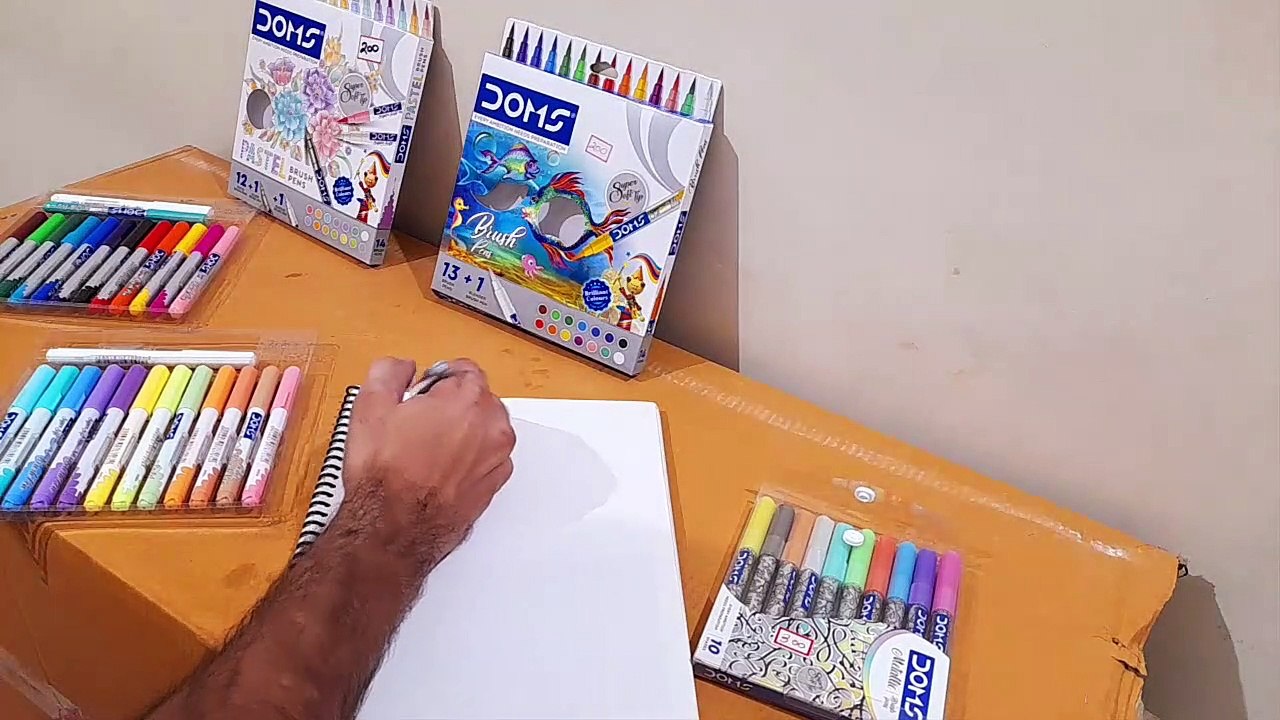 Unboxing and Review of doms brush pen 14 shades, Pastel Shades Brush Pen, Metallic Brush pen