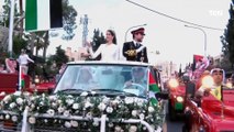 يتقدمه ولي العهد الأردني وعروسه.. شاهد لحظة انطلاق الموكب الأحمر من قصر زهران إلى قصر الحسينية