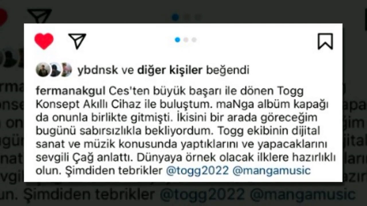 Ferman Akgül, le soliste du groupe de mangas, a poursuivi les artistes qui ont critiqué la pose TOGG