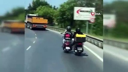 Küçükçekmece'de benzini biten motosiklet tehlikeli yolculuk yaptı