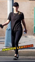 Jennifer Lawrence rocks casual look in NYC stroll with black T-shirt and ankle-length leggings.