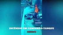Traseira de caminhão-tanque pega fogo e gera fumaça preta e densa, assustando moradores em Patos