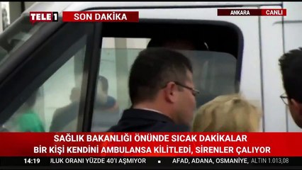 Sağlık Bakanlığı önünde şoför kendisini ambulansa kilitledi
