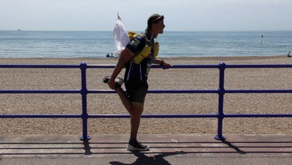 Ex-soldier Paul Minter runs from Dover to Dungeness in the latest of his 5000 mile marathon around the British coastline.