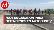 Migrantes abandonan autobuses de viaje
