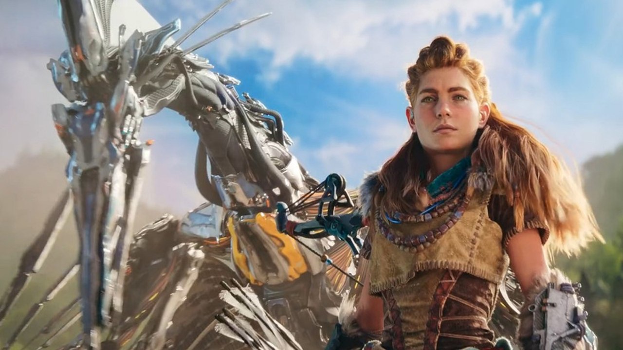 Horizon forbidden west: actiongeladener render-trailer zeigt aloy auf flugmaschine