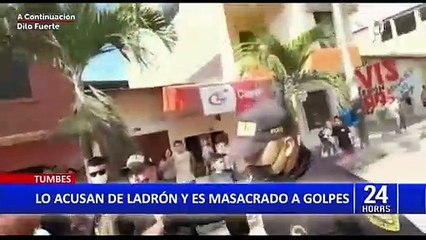 Download Video: Tumbes: Vecinos capturan y agarran a golpes a presunto delincuente