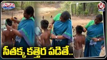 MLA Seethakka Hair Cutting To Tribal Childrens _ V6 Teenmaar