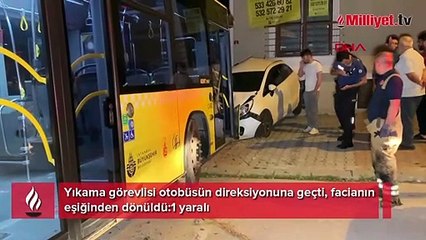 Yıkama görevlisi otobüsün direksiyonuna geçti, facianın eşiğinden dönüldü:1 yaralı
