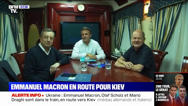 Les premières images d'Emmanuel Macron en route pour Kiev, aux côtés d'Olaf Scholz et Mario Draghi