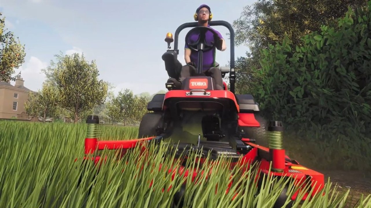 Lawn mowing simulator: im launch-trailer wird ganz entspannt der rasen gemäht