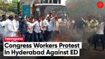 Congress Party Workers in Telangana Protests For 2nd Day Against ED Summons To Rahul Gandhi