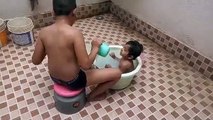 Cute baby reactions during bath