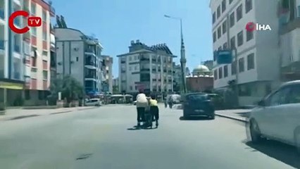Antalya'da tehlikeli paten yolculuğu