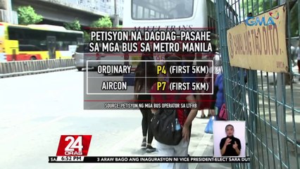 Petisyon para sa dagdag-pasahe sa mga bus, inihain ng grupo ng mga operator sa LTFRB | 24 Oras